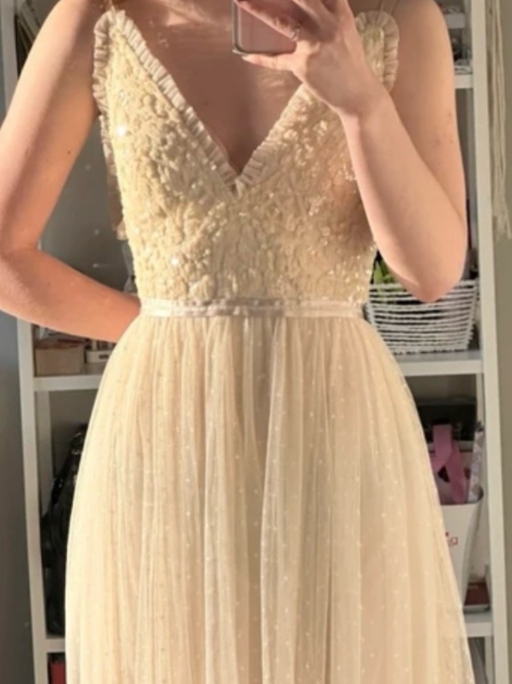 Needle & Thread Champagne Ivory Sequin Tulle Dress 12 14 Tulle Dress Gown